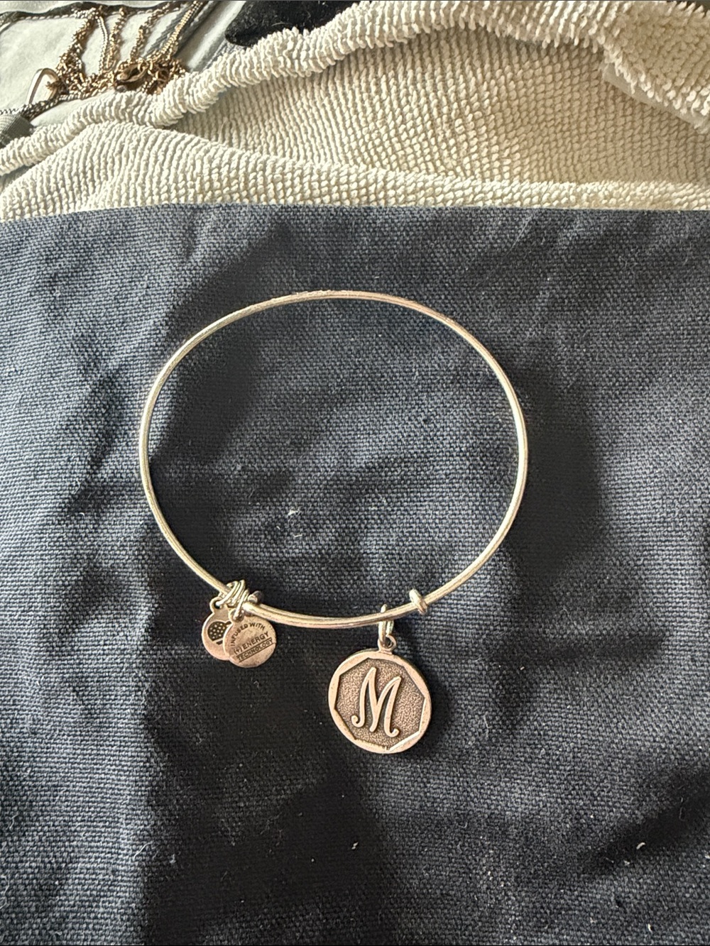 Initial M Monogram Silver Charm Bangle Bracelet
